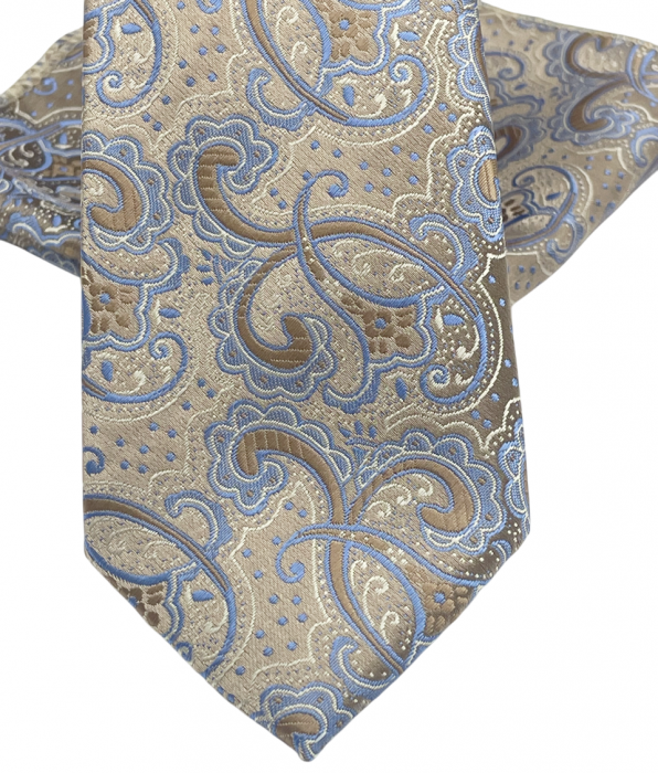 Set cravata slim cu batista Paisley AKRON, Bej Bleu [4]