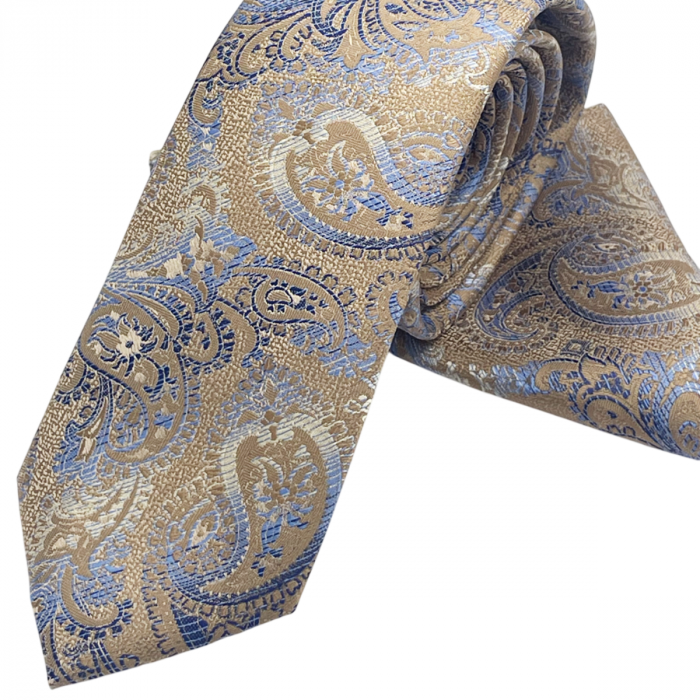 Set cravata slim cu batista Paisley ETHAN, Bej Albastru [2]