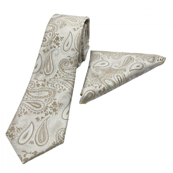 Set cravata slim cu batista Paisley DEXTER, Bej [2]