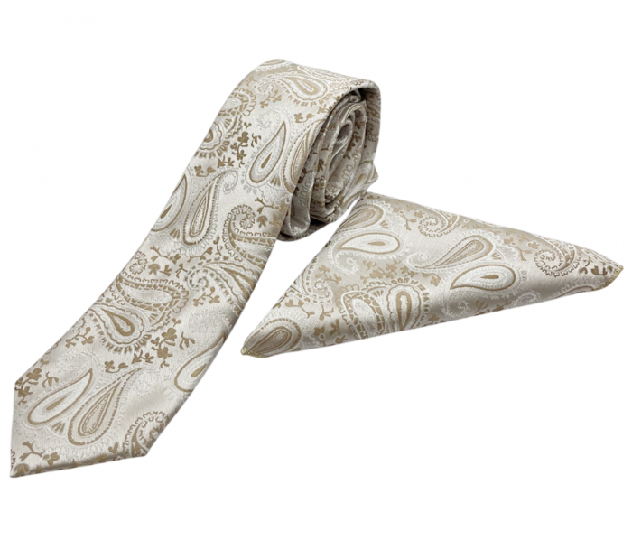 Set cravata slim cu batista Paisley DEXTER, Bej [4]