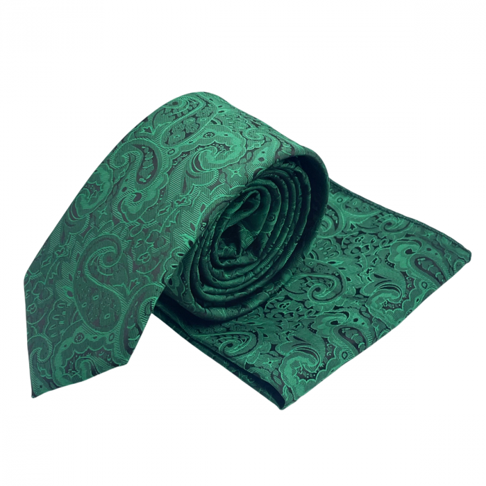 Set cravata slim cu batista Paisley AKRON, Verde [4]