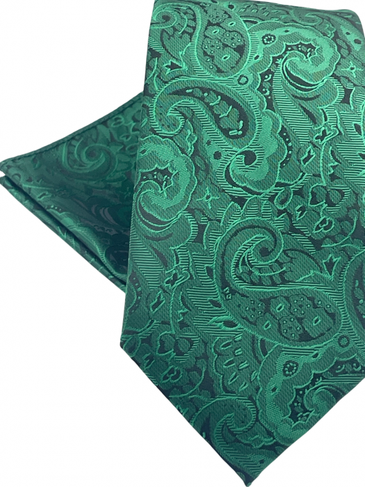 Set cravata slim cu batista Paisley AKRON, Verde [3]