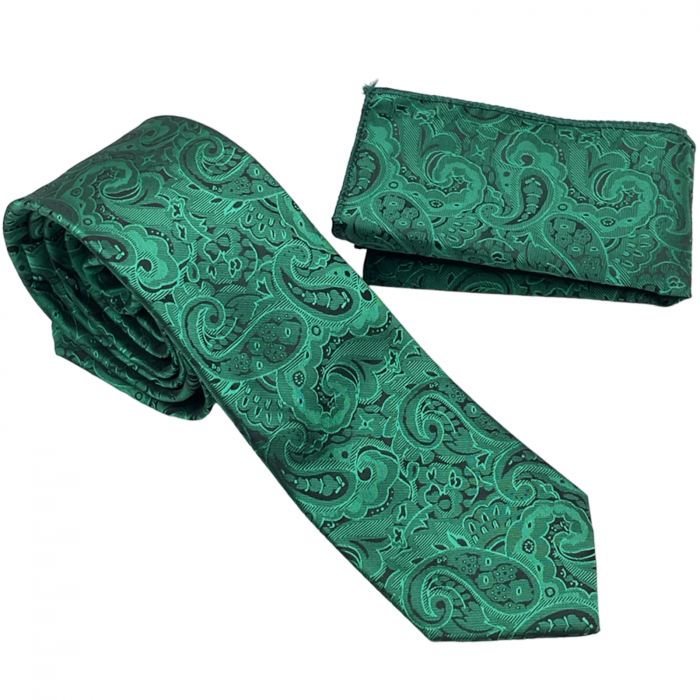 Set cravata slim cu batista Paisley AKRON, Verde [5]
