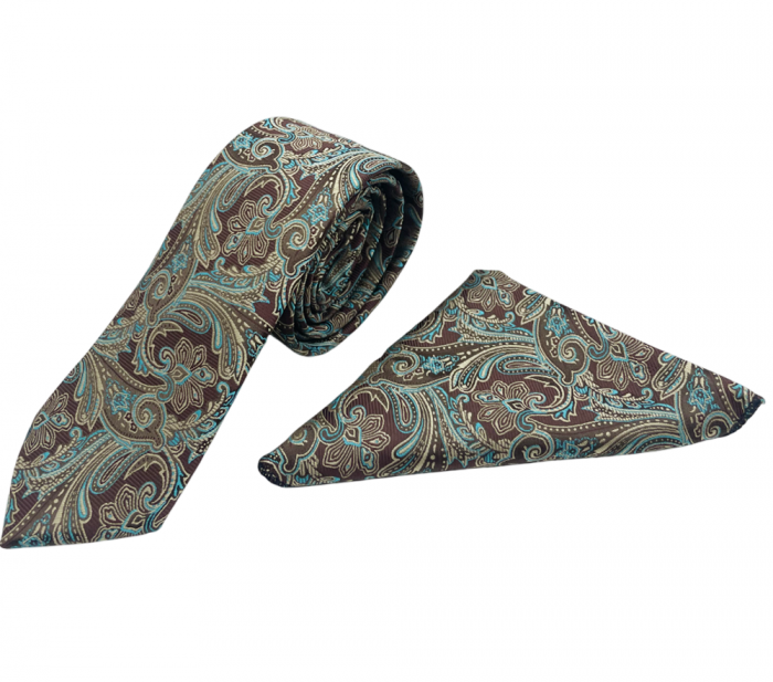 Set cravata slim cu batista Paisley ASHTON, Albastru Maro [2]