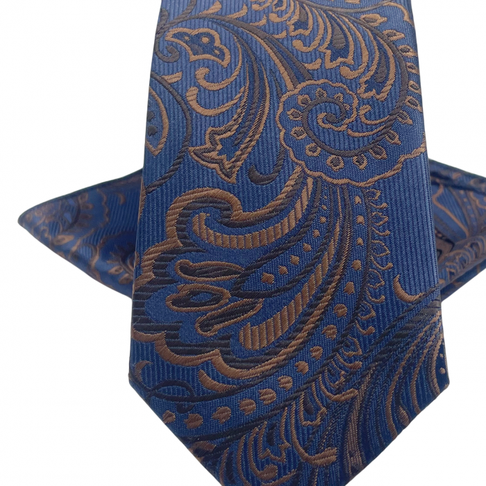 Set cravata slim cu batista Paisley GREGORY, Albastru Maro [3]