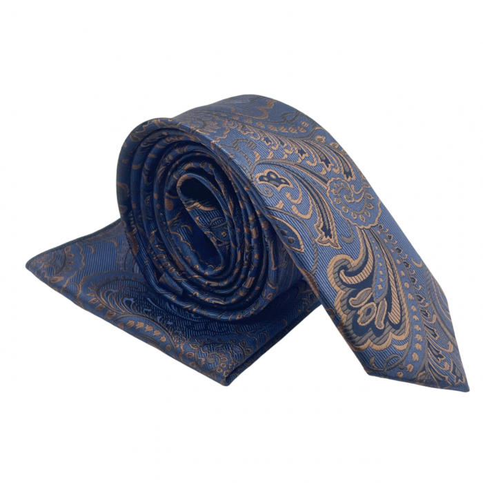 Set cravata slim cu batista Paisley GREGORY, Albastru Maro [2]