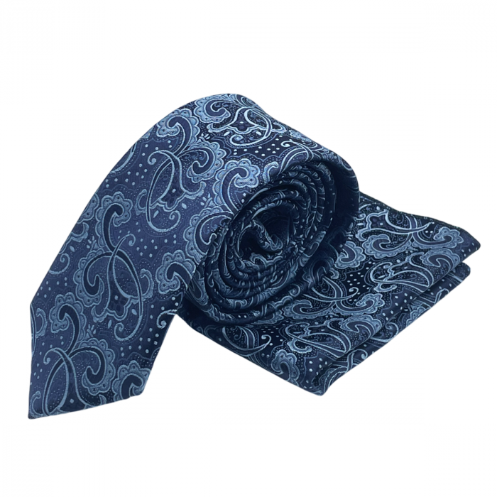 Set cravata slim cu batista Paisley CHARLIE, Albastru [2]
