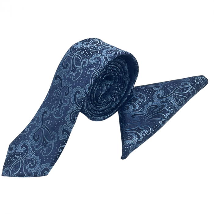 Set cravata slim cu batista Paisley CHARLIE, Albastru [4]