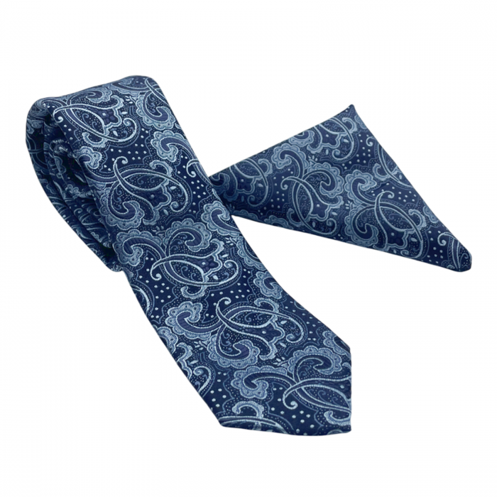 Set cravata slim cu batista Paisley CHARLIE, Albastru [5]