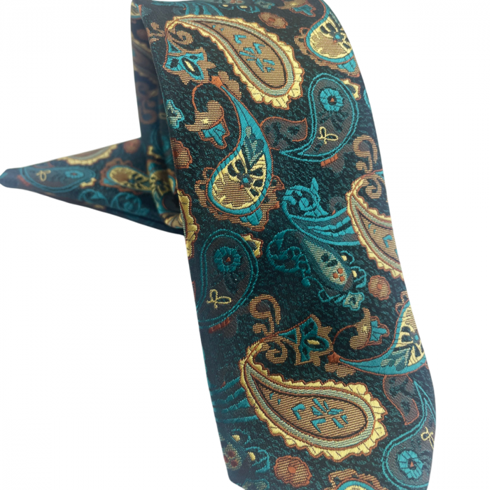 Set cravata slim cu batista Paisley AUSTIN, Turcoaz Maro [3]