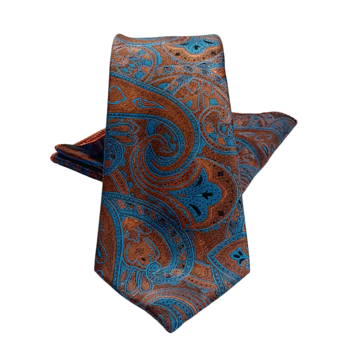 Set cravata slim cu batista Paisley STEVE, Maro Albastr [1]