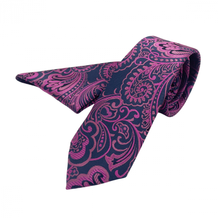 Set cravata slim cu batista Paisley FRANK, Fuchsia/ Bleumarin [2]