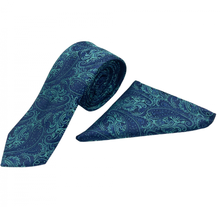 Set cravata slim cu batista Paisley CRAIG, navy Turcoaz [2]