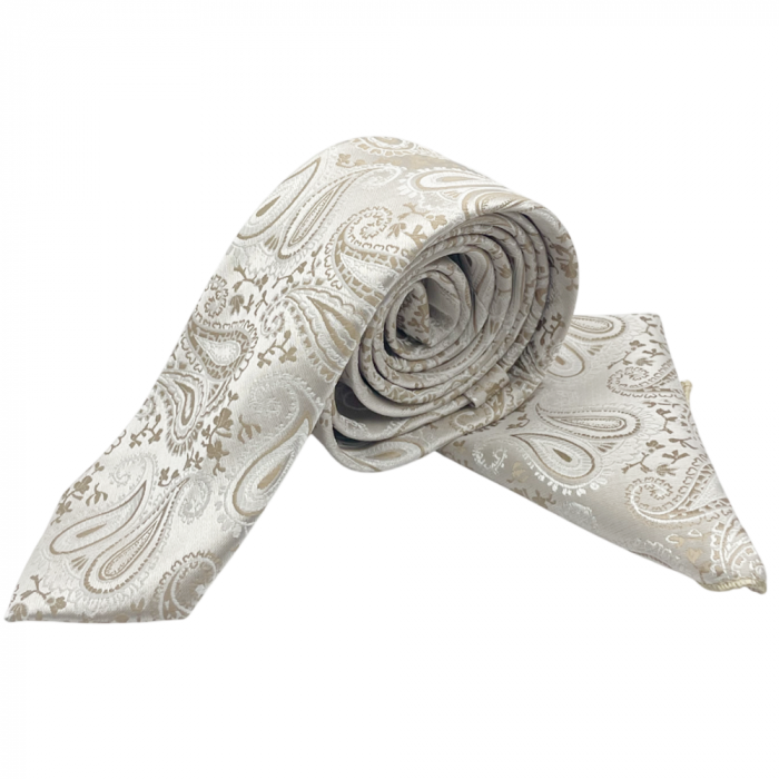 Set cravata slim cu batista Paisley DEXTER, Bej [3]