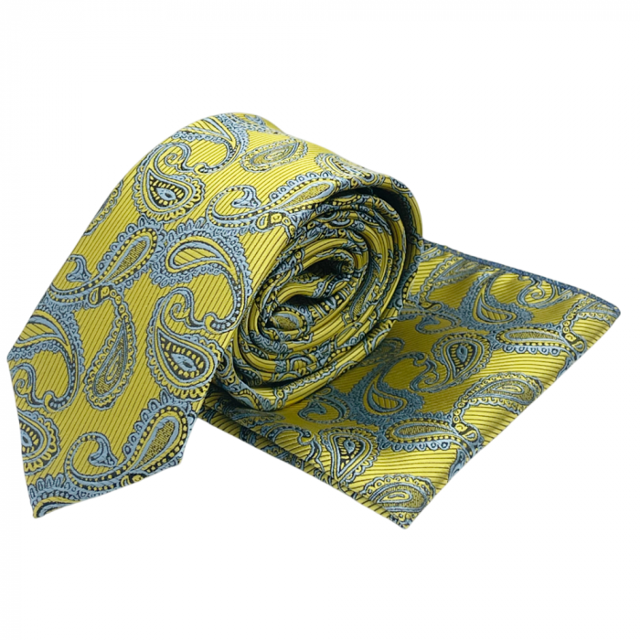 Set cravata slim cu batista Paisley FRANCIS, Galben auriu [2]