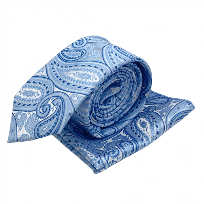 Set cravata slim cu batista Paisley PATRICK, Bleu [2]