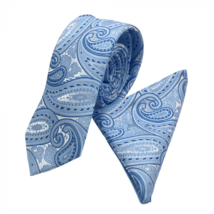 Set cravata slim cu batista Paisley PATRICK, Bleu [3]