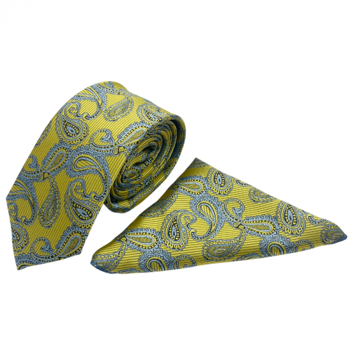 Set cravata slim cu batista Paisley FRANCIS, Galben auriu [3]