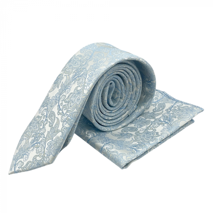 Set cravata slim cu batista Paisley DEXTER, Bleu pastel [2]