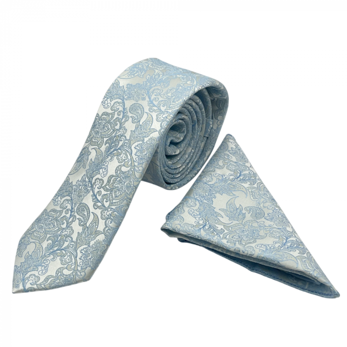 Set cravata slim cu batista Paisley DEXTER, Bleu pastel [3]