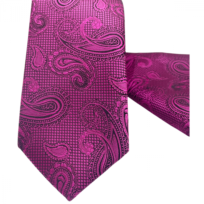 Set cravata slim cu batista Paisley DUSTIN, Fuchsia/ negru [4]