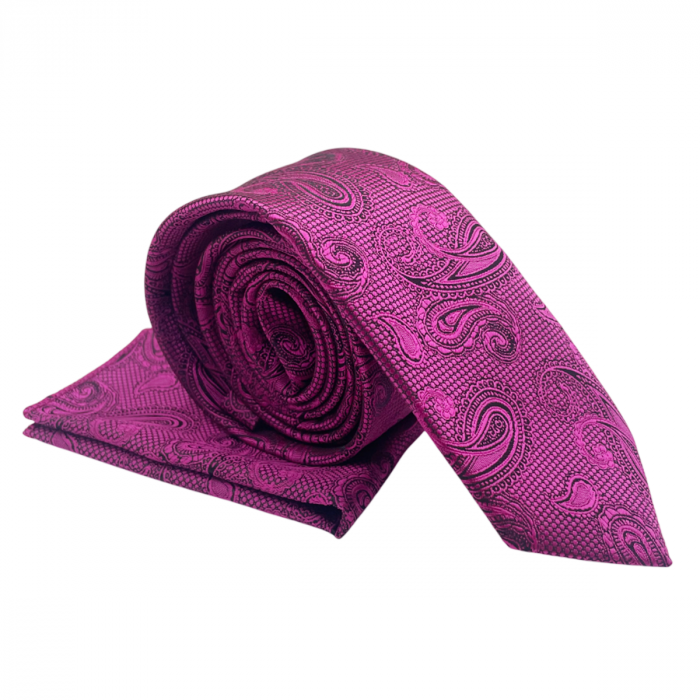 Set cravata slim cu batista Paisley DUSTIN, Fuchsia/ negru [2]