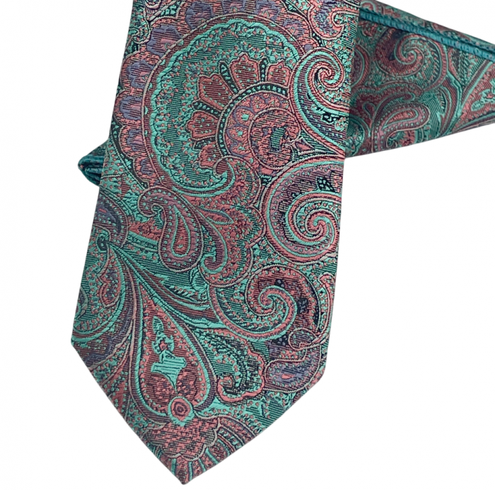 Set cravata slim cu batista Paisley DEXTER, Roz Verde menta [3]