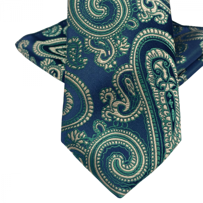 Set cravata slim cu batista Paisley CHRIS, Bleumarin/ Verde [3]
