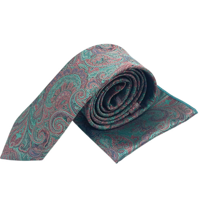 Set cravata slim cu batista Paisley DEXTER, Roz Verde menta [2]