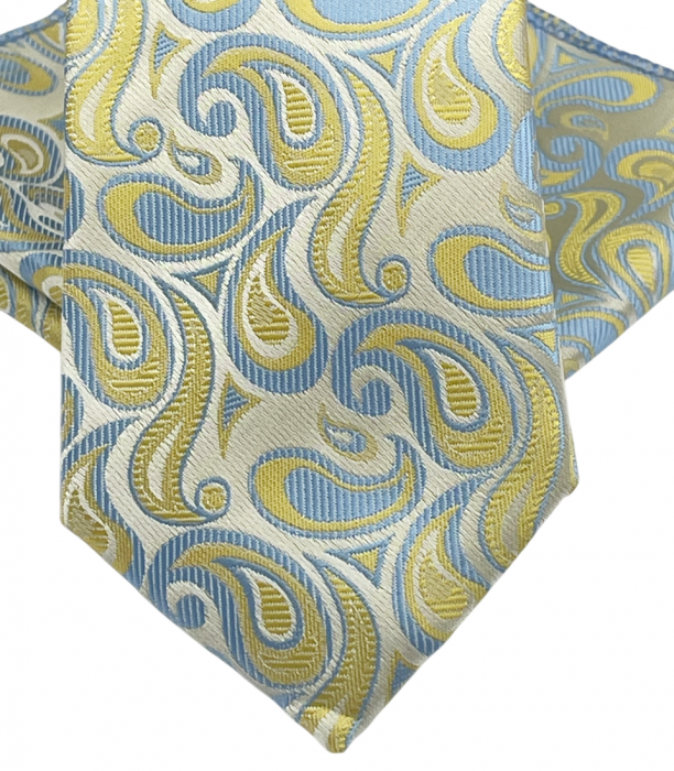 Set cravata slim cu batista Paisley STEVE, Galben/ Bleu [4]