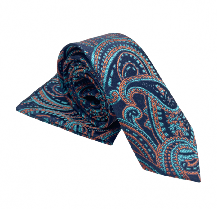Set cravata slim cu batista Paisley MARK, Bleumarin/ portocaliu [4]