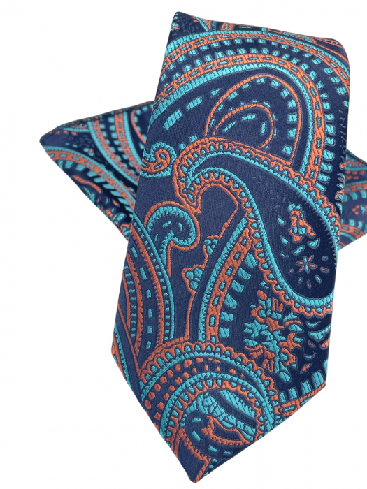 Set cravata slim cu batista Paisley MARK, Bleumarin/ portocaliu [2]