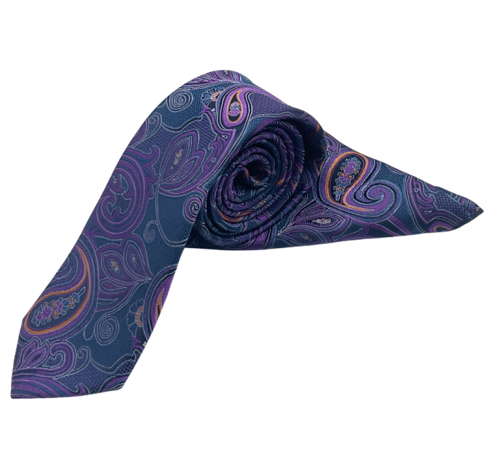 Set cravata slim cu batista Paisley FRANCIS, Bleumarin Mov [4]