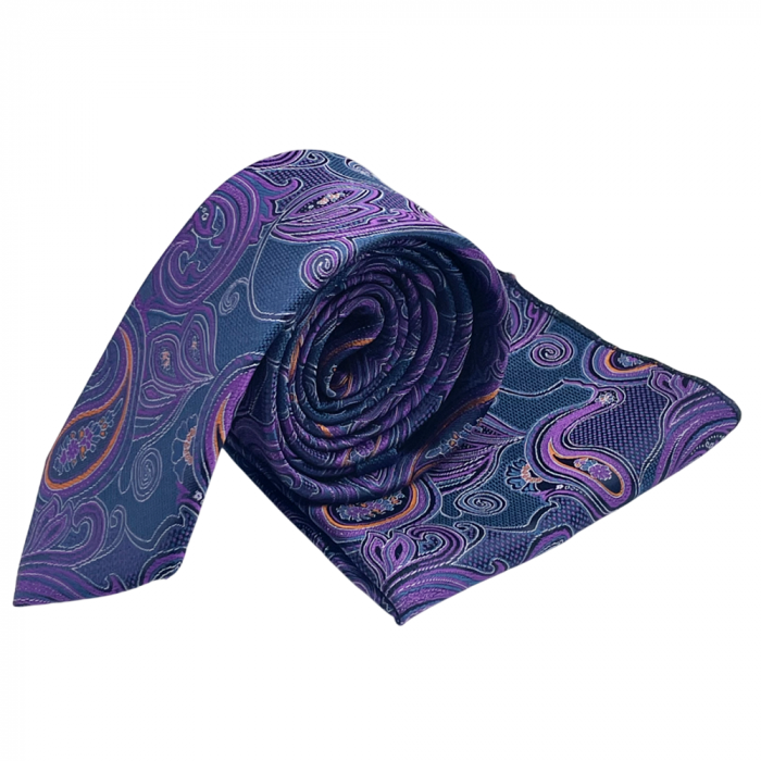 Set cravata slim cu batista Paisley FRANCIS, Bleumarin Mov [2]