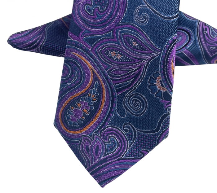 Set cravata slim cu batista Paisley FRANCIS, Bleumarin Mov [3]