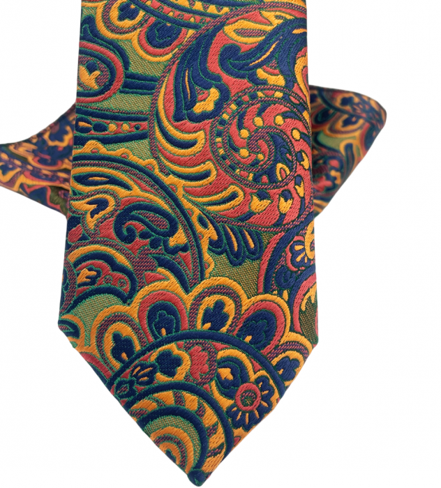 Set cravata slim cu batista Paisley MARK, Galben/ Bleumarin [2]