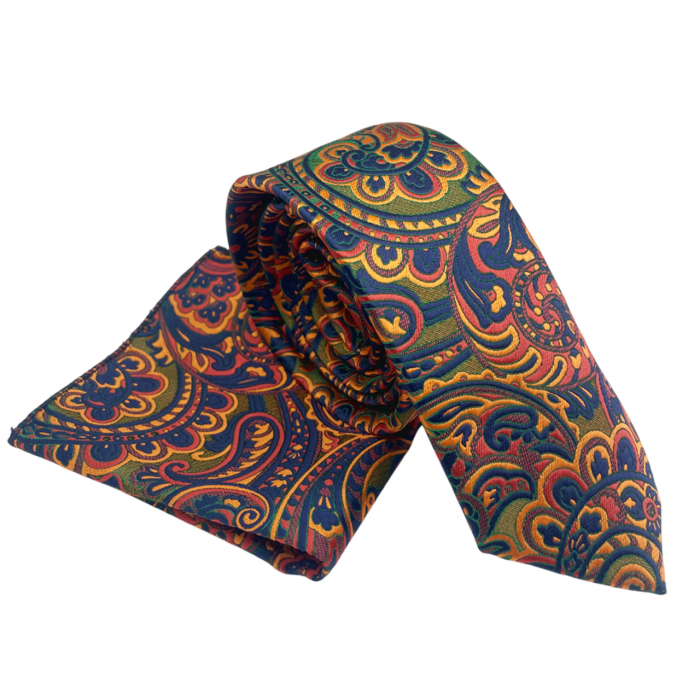 Set cravata slim cu batista Paisley MARK, Galben/ Bleumarin [4]