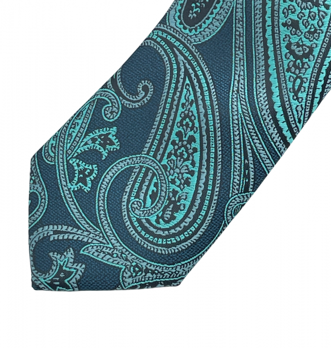 Set cravata cu batista de buzunar Paisley MARK, Verde ocean [4]