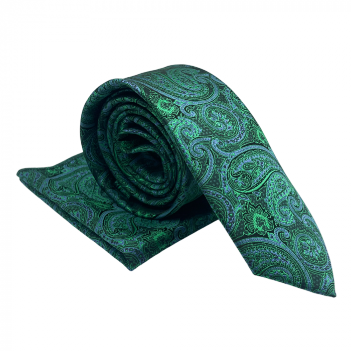 Set cravata slim cu batista Paisley PEACOCK, Verde paun [3]