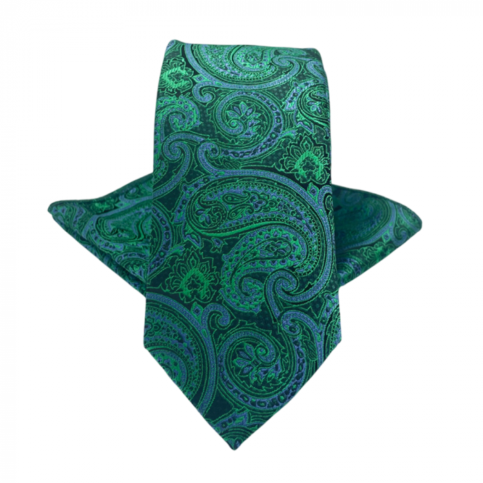 Set cravata slim cu batista Paisley PEACOCK, Verde paun [1]