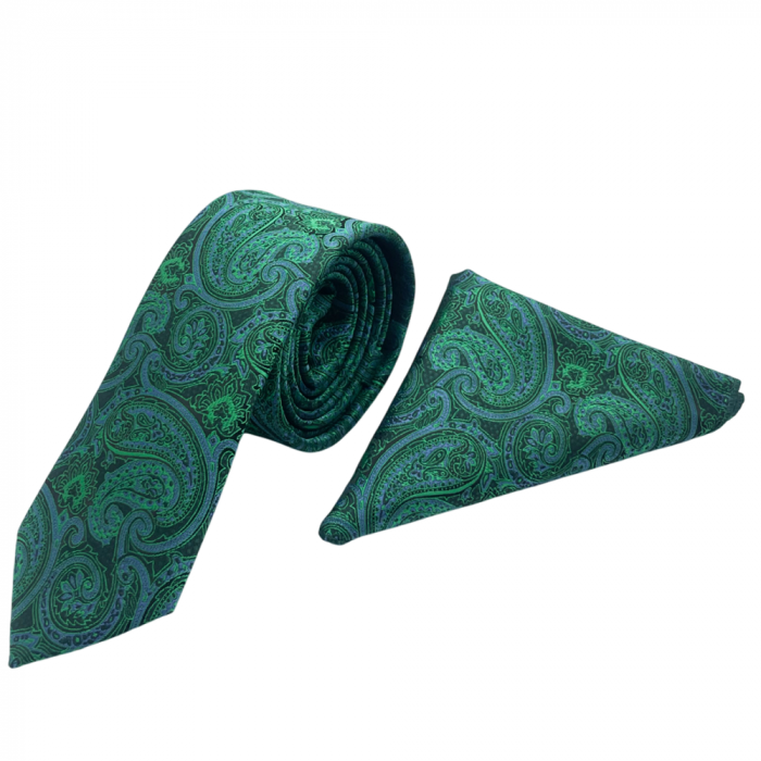 Set cravata slim cu batista Paisley PEACOCK, Verde paun [2]