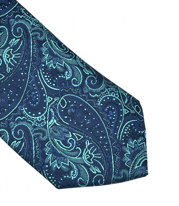 Set cravata slim cu batista Paisley CRAIG, navy Turcoaz [5]