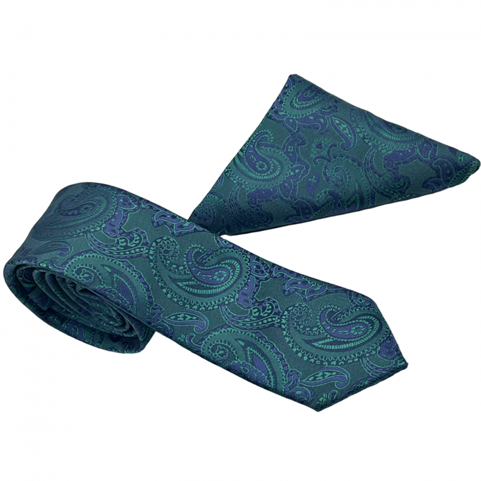 Set cravata slim cu batista Paisley TIMOTHY, Verde/ Albastru [3]