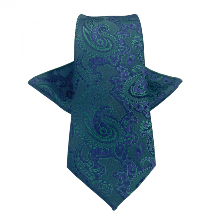 Set cravata slim cu batista Paisley TIMOTHY, Verde/ Albastru [1]