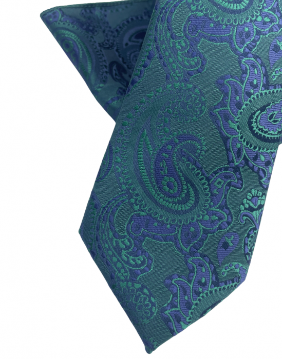 Set cravata slim cu batista Paisley TIMOTHY, Verde/ Albastru [2]