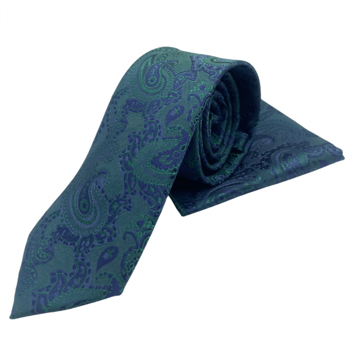 Set cravata slim cu batista Paisley TIMOTHY, Verde/ Albastru [4]