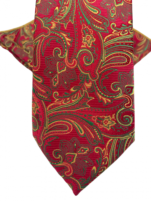 Set cravata slim cu batista Paisley TODD, Rosu/ Galben [3]