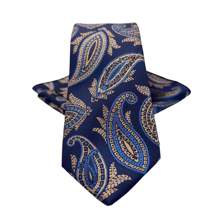 Set Cravată și Batista Paisley Royal Blue & Champagne – WINDSOR [2]