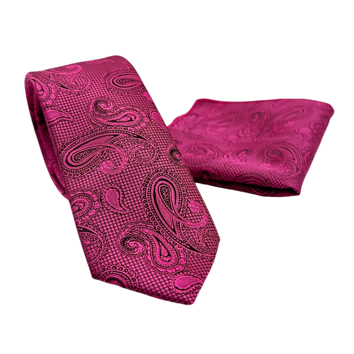 Set Cravată și Batista Fuchsia Paisley [3]