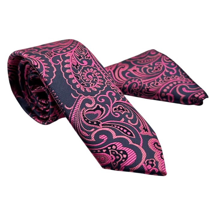 Set Cravata si Batista ROYAL Model Paisley - Fucsia Bleumarin [3]
